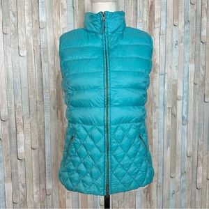Talbots M Teal Down Fill Puffer Quilted Vest Full Zip Sleeveless Jacket Preppy